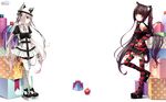  blush brown_hair catgirl chocolat long_hair ribbons sayori thigh-highs twintails vanilla white_hair 