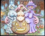  anthro anthrofied big_breasts breasts candy female food gourgeist group halloween holidays litwick looking_at_viewer mismagius mukucookie navel nintendo outside pok&eacute;mon pok&eacute;morph pussy tongue tongue_out traditional_media_(artwork) video_games 