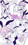  1boy 3boys anal blush bunny_ears bunny_tail censored cum detached_collar detached_sleeves edanaka erection facial fellatio handjob high_speed! looking_at_viewer male_focus multiple_boys partially_colored penis pink_hair purple_eyes sex shigino_kisumi shorts smile suspenders text undressing yaoi 