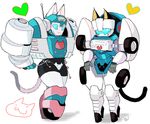  :3 blue_eyes cat_tail clothed clothing cybertronian digital_media_(artwork) duo female humanoid invalid_tag kon35 looking_at_viewer machine male nickel_(transformer) not_furry panties robot simple_background smile solo standing tailgate transformers underwear wide_hips 