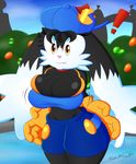  ! 2016 abstract_background amber_eyes anthro big_breasts breasts clothed clothing crossgender female fur gloves hair hat huge_breasts klonoa klonoa_(series) midriff multicolored_fur navel outside shorts skimpy slickehedge solo two_tone_fur video_games wide_hips 