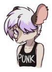  2018 aggie_(artist) anthro clothed clothing didelphid digital_media_(artwork) ear_piercing ear_ring english_text female fur hair looking_at_viewer mammal marsupial piercing punk purple_eyes shirt simple_background solo tank_top teeth text white_background white_hair 