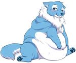  alpha_channel ambiguous_gender belly big_belly blue_fur canine fangs feral fur furreon looking_at_viewer mammal obese overweight paws sabertooth_(feature) simple_background sitting solo transparent_background white_fur wolf 