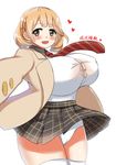  1girl blush bouncing_breasts breasts brown_eyes brown_hair bursting_breasts hair_ornament huge_breasts jumping looking_at_viewer narusawa_ryouka occultic;nine open_mouth panties short_hair smile solo thick_thighs thighhighs tie 