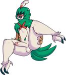  2016 anthro anus avian balls beak bird butt daniruu decidueye feathers girly male nintendo owl penis pok&eacute;mon precum simple_background solo talons video_games 