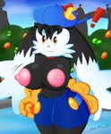  ! 2016 abstract_background amber_eyes anthro areola big_areola big_breasts breasts clothed clothing crossgender erect_nipples female fur gloves hair huge_breasts klonoa klonoa_(series) multicolored_fur nipples outside shorts slickehedge solo surprise topless two_tone_fur video_games wide_hips 