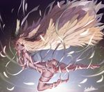  antlers ass bandages brown_eyes dark_skin falling feathers flat_chest head_wings horns letdie1414 long_hair naked_bandage nude original solo star_(sky) very_long_hair white_hair 