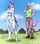  anthro clothing dragon facial_hair female friendship_is_magic grass hat male mustache my_little_pony one_eye_closed pia-sama rarity_(mlp) smile spike_(mlp) tribute wink 