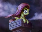  blue_eyes brick chimney cloud dirty equine eyelashes fluttershy_(mlp) friendship_is_magic frown hair horse mammal mastgrr muzzel my_little_pony pegasus pink_hair pony wings 