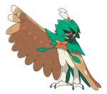  commentary decidueye feathered_wings full_body gen_7_pokemon highres hood leaf no_humans official_art pokemon pokemon_(creature) solo sugimori_ken transparent_background wings 