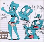  2015 anthro bra cartoon_network cat clothing embarrassed feline female gumball_watterson male mammal nicole_watterson simple_background sketch sunibee surprise text the_amazing_world_of_gumball traditional_media_(artwork) underwear young 