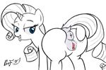  2016 animal_genitalia anus blue_eyes butt clitoris equine female friendship_is_magic godoffury hair horn horse long_hair mammal monochrome my_little_pony nude open_mouth pony presenting puffy_anus pussy rarity_(mlp) simple_background sketch solo spreading unicorn white_background 
