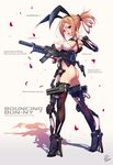  animal_ears arms_note ass assault_rifle breasts brown_hair bunny_ears commentary english finger_to_head fukai_ryousuke gun headset legs medium_breasts red_eyes rifle shadow short_hair simple_background solo suppressor thighs weapon white_background 