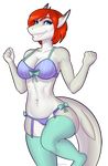  5_fingers alpha_channel anthro blue_eyes bra breasts clothing eyelashes female fish hair looking_at_viewer marine midriff navel orange_hair porin shark simple_background smile solo teeth transparent_background underwear wide_hips 