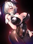  animal_ears bare_shoulders breast_tattoo breasts bunny_ears bunny_girl bunnysuit corruption dark_persona hair_ornament hair_over_one_eye hairclip hamakaze_(kantai_collection) highres hips huge_breasts kantai_collection large_breasts looking_at_viewer solo sweat tattoo thighs torisan 