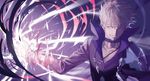  add_(elsword) black_gloves black_pants ear_piercing elsword energy evil_grin evil_smile gloves grin highres jewelry lunatic_psyker_(elsword) male_focus necklace pants piercing purple_eyes purple_shirt rke shirt smile tattoo white_hair 