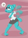  3_toes 4_fingers angry anthro blue_fur cartoon_network cat clothed clothing dress_shirt feline female fur glu-glu holding_shoulder mammal mature_female mother nicole_watterson parent red_nose scowl shirt skirt skull solo teeth the_amazing_world_of_gumball toes whiskers 