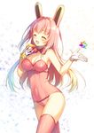  :d ^_^ animal_ears bare_shoulders blush borrowed_character bunny_ears closed closed_eyes commentary_request eyes fate/grand_order fate_(series) gift_card gloves highres long_hair multicolored_hair old_school_swimsuit one-piece_swimsuit open_mouth original pink_hair playboy_bunny_swimsuit riyo_servant_(bunnygirl) saint_quartz school_swimsuit smile solo strapless strapless_swimsuit swimsuit thighhighs toosaka_asagi two-tone_hair white_gloves 