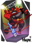  artist_name bulge claws english fangs furry gen_7_pokemon green_eyes incineroar male_focus middle_finger no_humans pokemon pokemon_(creature) profanity ring_post spotlight tiger tiger.cake.g wrestler wrestling_ring yellow_sclera 