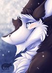  2016 anthro black_fur blue_eyes blush bust_portrait digital_media_(artwork) fur gradient_background looking_at_viewer male multicolored_fur portrait sergal side_view silvixen simple_background smile solo sparkles two_tone_fur watermark white_fur 