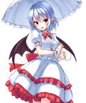  :d absurdres alternate_costume bad_hands bat_wings blue_hair blush bow bowtie breasts cowboy_shot dress fang highres holding holding_umbrella junior27016 layered_dress no_hat no_headwear open_mouth parasol pointy_ears puffy_short_sleeves puffy_sleeves red_bow red_eyes red_neckwear remilia_scarlet short_hair short_sleeves sketch small_breasts smile solo touhou umbrella white_background white_dress wings wrist_cuffs 