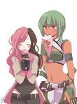  amaya_(bocchi_no_kokoro) black_hair closed_eyes eating emerald_sustrai food green_hair ice_cream multicolored_hair multiple_girls navel neo_(rwby) pink_hair red_eyes rwby 