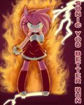  2009 amy_rose anger_vein angry boots clenched_teeth clothed clothing dress english_text eyelashes female fire footwear gloves green_eyes hair headband hedgehog kaya-snapdragon lightning mammal pink_hair signature simple_background solo sonic_(series) teeth text video_games 