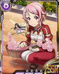  black_hair card_(medium) dress flower hair_ornament hairclip holding holding_flower lisbeth lisbeth_(sao-alo) long_hair multiple_girls official_art pink_flower pink_hair pointy_ears red_eyes short_hair squatting star strapless strapless_dress sword_art_online sword_art_online:_code_register wings yui_(sao) yui_(sao-alo) 