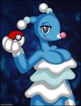  &lt;3 anthro blue_background breasts brionne cute female looking_at_viewer mammal marine nintendo open_mouth pinniped pok&eacute;ball pok&eacute;mon seal seductive simple_background smile solo verona7881_(artist) video_games 