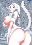  animal_humanoid big_breasts blue_eyes breasts butt clothed clothing dark_souls dragon dragon_humanoid hair huge_breasts humanoid long_hair open_shirt pale_skin pose priscilla_(dark_souls) unknown_artist video_games voluptuous white_hair 