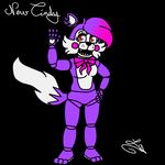  2016 4_fingers animatronic anthro black_background black_nose bow_tie breasts brown_eyes cat cindy_(fnac) dashiathebunny eyebrows eyelashes fan_character feline female five_nights_at_candy&#039;s five_nights_at_freddy&#039;s fur hair hair_tuft hand_on_hip invalid_tag machine mammal multicolored_fur puple_fur robot sharp_teeth signature simple_background solo teeth tuft video_games 