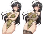  1girl black_hair blue_eyes blush breasts cameltoe chikyuu_kuudou_setsu girls_und_panzer isuzu_hana large_breasts navel solo sweat swimsuit 