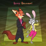  2016 anthro artbirchly_(artist) canine clothing disney female fox halloween holidays judy_hopps lagomorph male mammal nick_wilde rabbit zootopia 