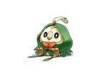  cosplay decidueye decidueye_(cosplay) gen_7_pokemon hood no_humans owl pokemon pokemon_(creature) rowlet samesuke simple_background sitting solo white_background 