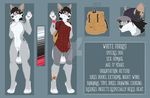  anthro backpack canine clothed clothing dannoitanart english_text featureless_crotch female hat mammal model_sheet multiple_images nude solo text 