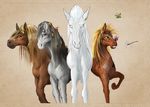  ambiguous_gender equine feral fur group hair horse kredri mammal simple_background smile standing teeth 