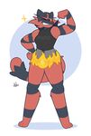  anthro anthrofied black_fur breasts cat feline female flexing fur incineroar kilinah mammal nintendo one_eye_closed pok&eacute;mon red_fur solo video_games wink 