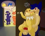  anal anal_penetration animal_genitalia animal_penis balls canine_penis covering_mouth eeveelution english_text flareon humanoid_penis infinitydoom jolteon knot male male/male nintendo on_top penetration penis pok&eacute;mon precum reverse_cowgirl_position sex text typhlosion umbreon video_games 
