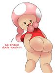  butt butt_grab hand_on_butt looking_at_viewer nintendo robbonp simple_background solo toadette video_games white_background 