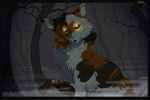  ambiguous_gender dannoitanart feline feral forest fur glowing glowing_eyes looking_at_viewer mammal mapleshade_(warriors) mist smile solo tree 