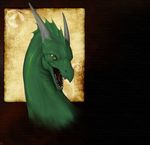  ambiguous_gender dragon fangs feral green_scales horn kredri open_mouth scales simple_background solo teeth tongue 