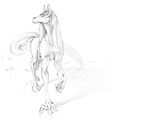  ambiguous_gender equine feral hair horse hybrid kredri mammal monochrome simple_background solo standing talons 