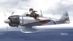  a6m_zero aircraft airplane artist_name aviator_girls belt black_hair cockpit dated flying goggles goggles_on_head goggles_on_headwear helmet highres original pantyhose parted_lips pilot pleated_skirt propeller red_eyes riding sailor skirt solo tokihama_jirou world_war_ii 