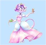  avian bird breasts cleavage clothed clothing collar crocsushi_(artist) crocsushi_(copyright) crown dezpaws_(copyright) dress felid female footwear fur gloves gown hair high_heels mammal multicolored_fur multicolored_hair princess rat rodent royalty shoes slippers tongue valerie_(character) 