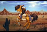  black_bars black_hair brown_eyes brown_fur clothed clothing day desert detailed_background earth_pony equine fan_character female feral fur hair hooves horse mammal margony my_little_pony outside pony solo 