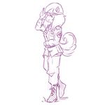  2016 anthro canine clothed clothing dog female hat looking_at_viewer mammal military_uniform misha_(colo) monochrome plagueofgripes purple_and_white side_view simple_background sketch smile solo uniform white_background 