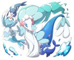  blue_hair blue_skirt brionne commentary gen_7_pokemon long_hair low-tied_long_hair no_humans pink_nose pokemon pokemon_(creature) popplio primarina skirt starfish_hair_ornament tail transparent_background 