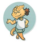  chibi clothing confident dragonborn junga reptile scalie shirt shorts smug tendrils walking 