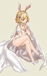  ;) alternate_costume animal_ears ass bare_legs blonde_hair breasts brown_eyes bunny_ears cape cleavage closed_mouth crossed_legs djeeta_(granblue_fantasy) fake_animal_ears finger_to_mouth flower granblue_fantasy hair_flower hair_ornament hairband high_heels highres invisible_chair jewelry leotard looking_at_viewer medium_breasts one_eye_closed puffy_short_sleeves puffy_sleeves sage_(granblue_fantasy) shoes short_hair short_sleeves single_earring sitting smile solo wakaba_(945599620) white_footwear white_leotard wrist_cuffs 