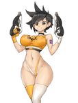  breasts brown_eyes gloves gun navel overwatch ryusho short_hair smile solo spiked_hair tracer_(overwatch) weapon 